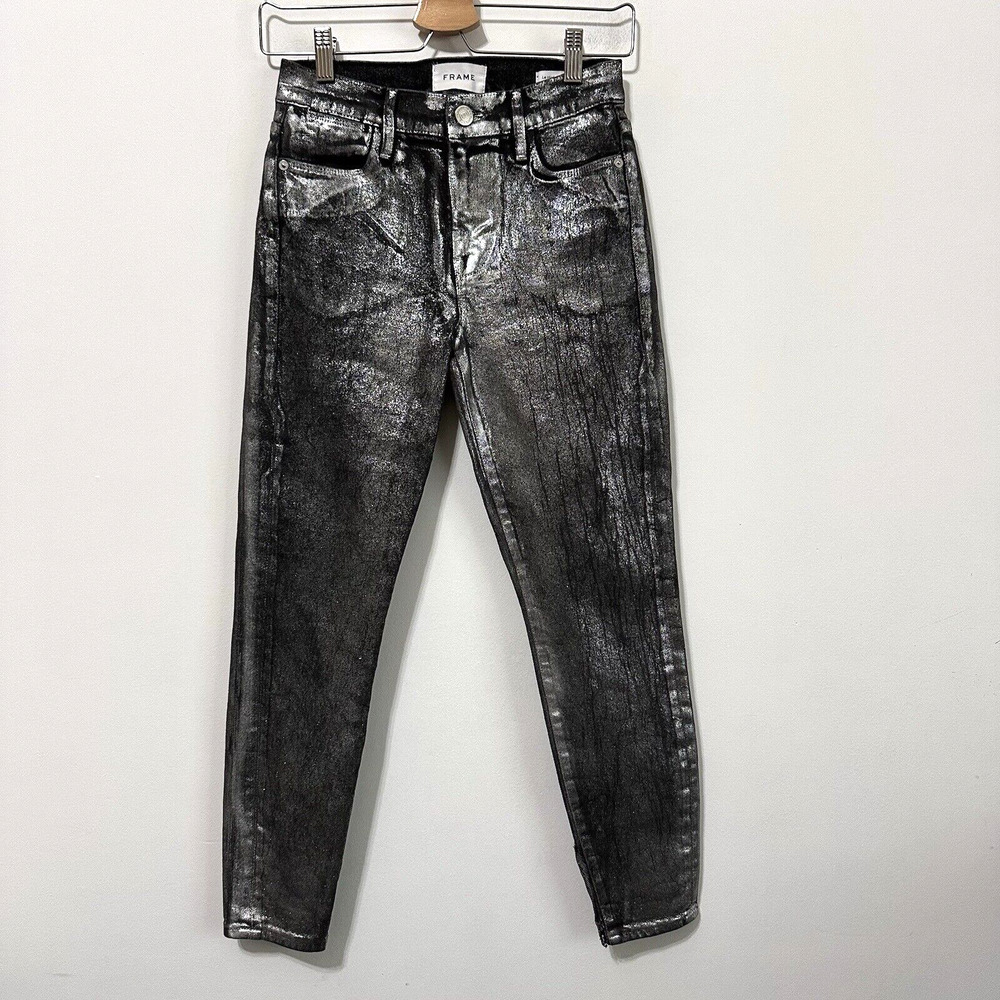FRAME Le High Skinny Crop Pants 24 Chrome Noir Skinny Party Lyocell Club‎ FLAW?